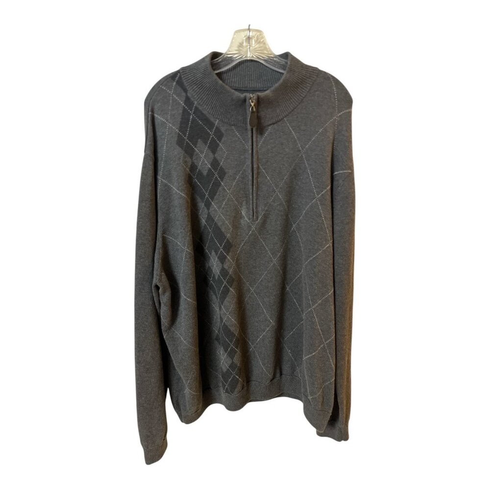 Walter Hagen Men’s XXL Gray Argyle Quarter Zip Pullover Sweater